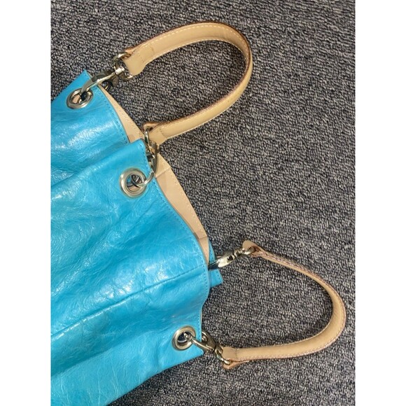 Turquoise leather Maurizio Taiuti bucket handbag Gold hardware - Picture 7 of 16